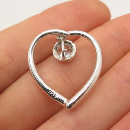 925 Sterling Silver Vintage C Z Heart Slide Pendant