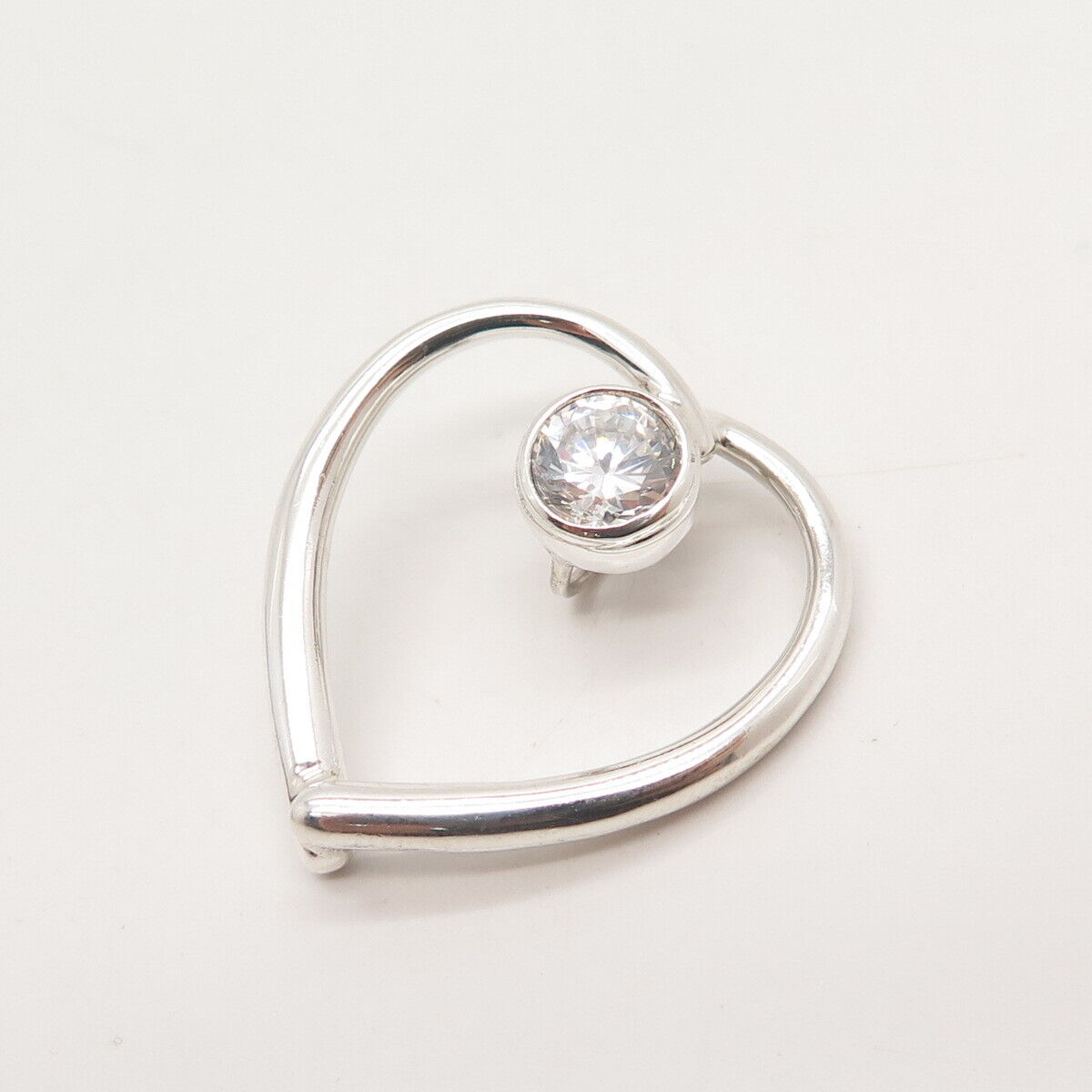 925 Sterling Silver Vintage C Z Heart Slide Pendant