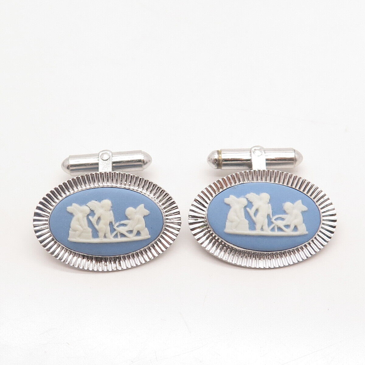 925 Sterling Silver Vintage Destino Ceramic Three Angels Cufflinks