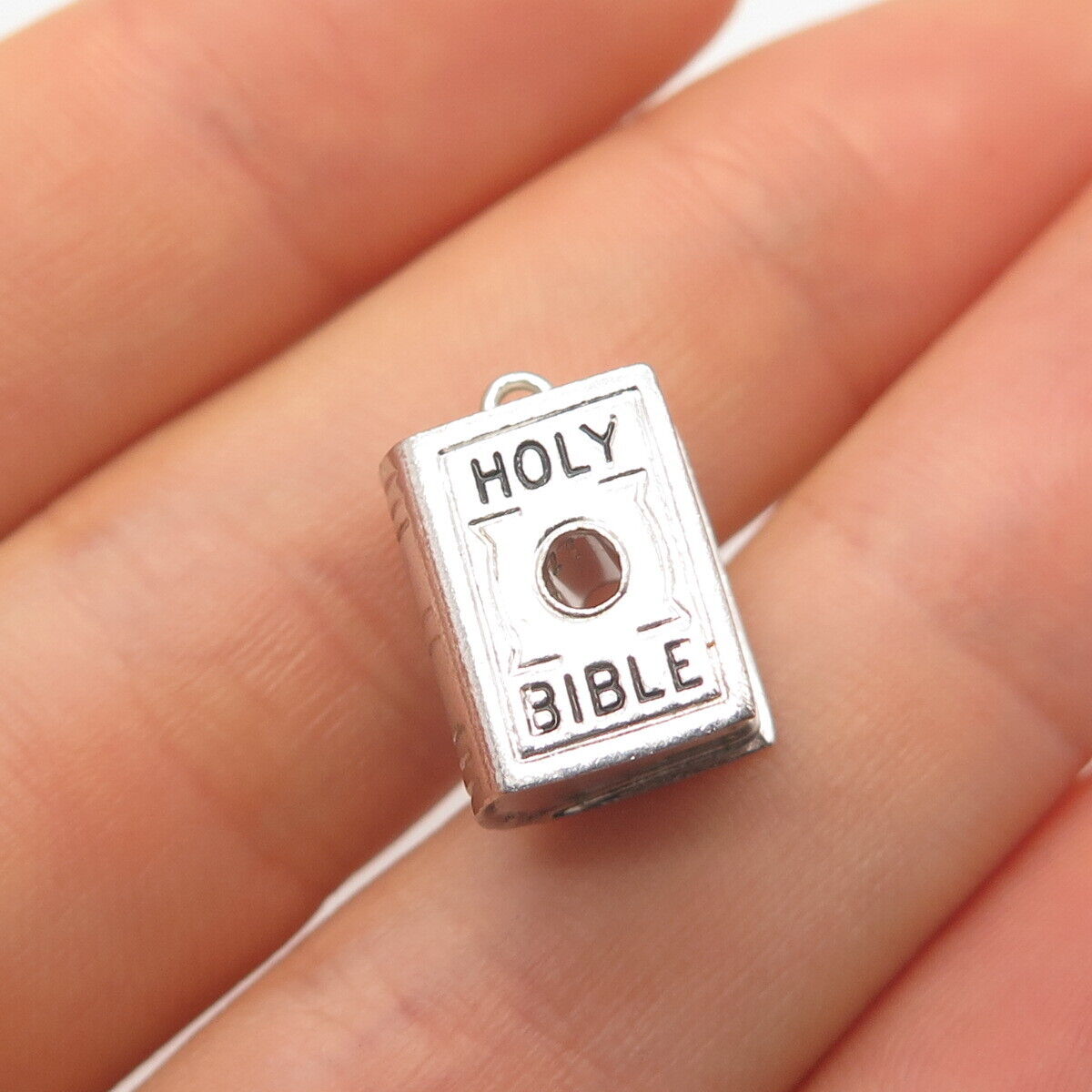 925 Sterling Silver Vintage Cutout Holy Bible 3D Charm Pendant