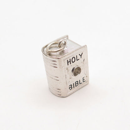 925 Sterling Silver Vintage Cutout Holy Bible 3D Charm Pendant