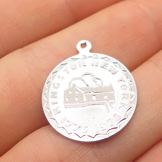 925 Sterling Silver Vintage Kingston New York 1776 - 1976 Round Pendant