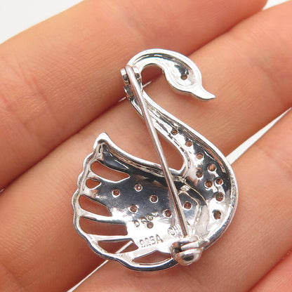925 Sterling Silver Pave C Z Swan Bird Pin Brooch
