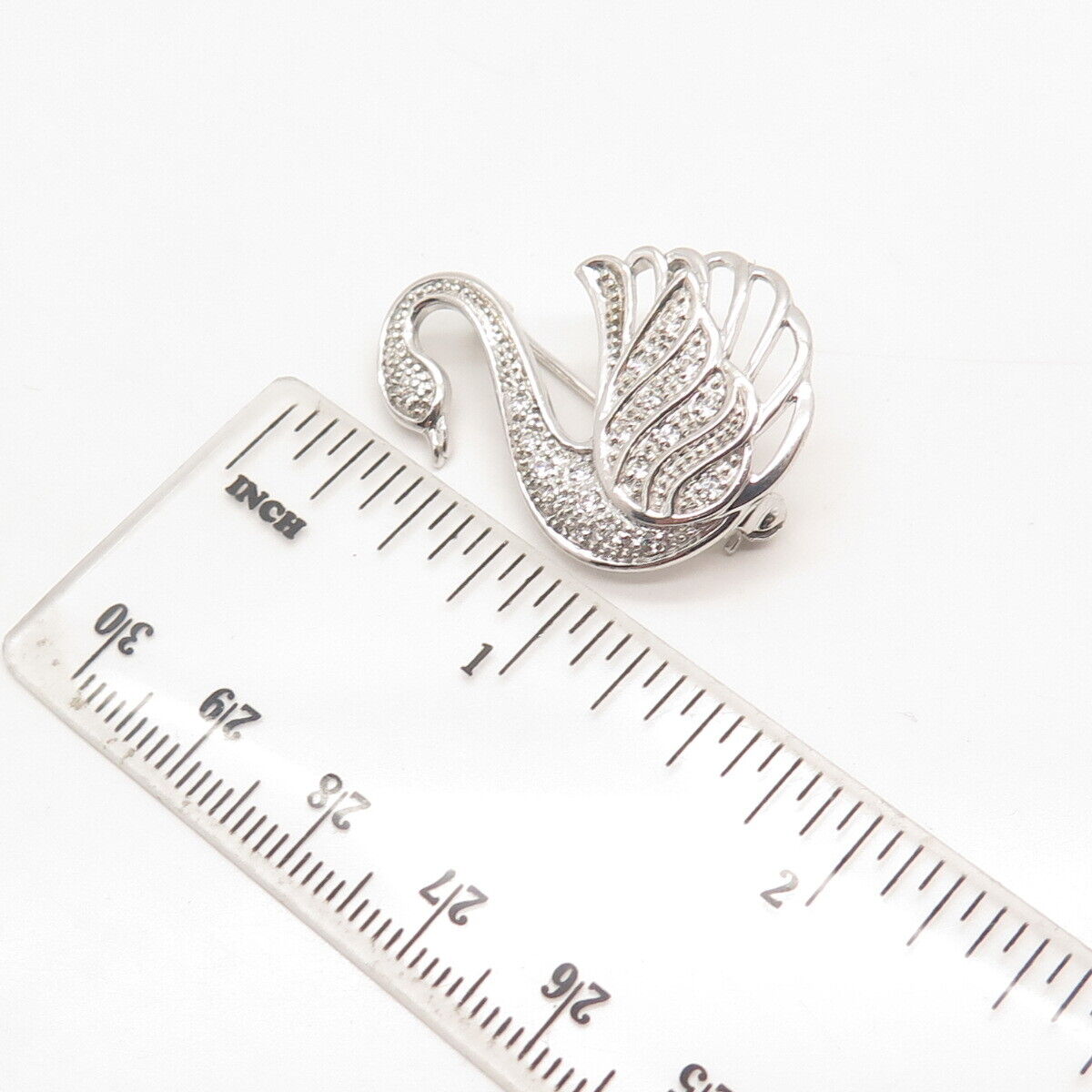 925 Sterling Silver Pave C Z Swan Bird Pin Brooch