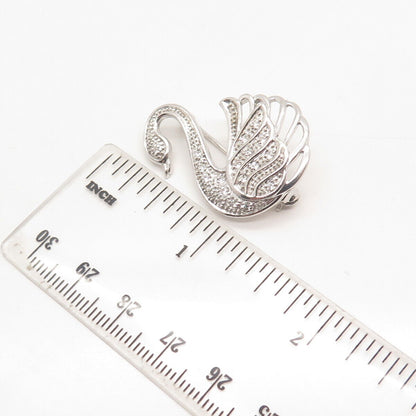 925 Sterling Silver Pave C Z Swan Bird Pin Brooch