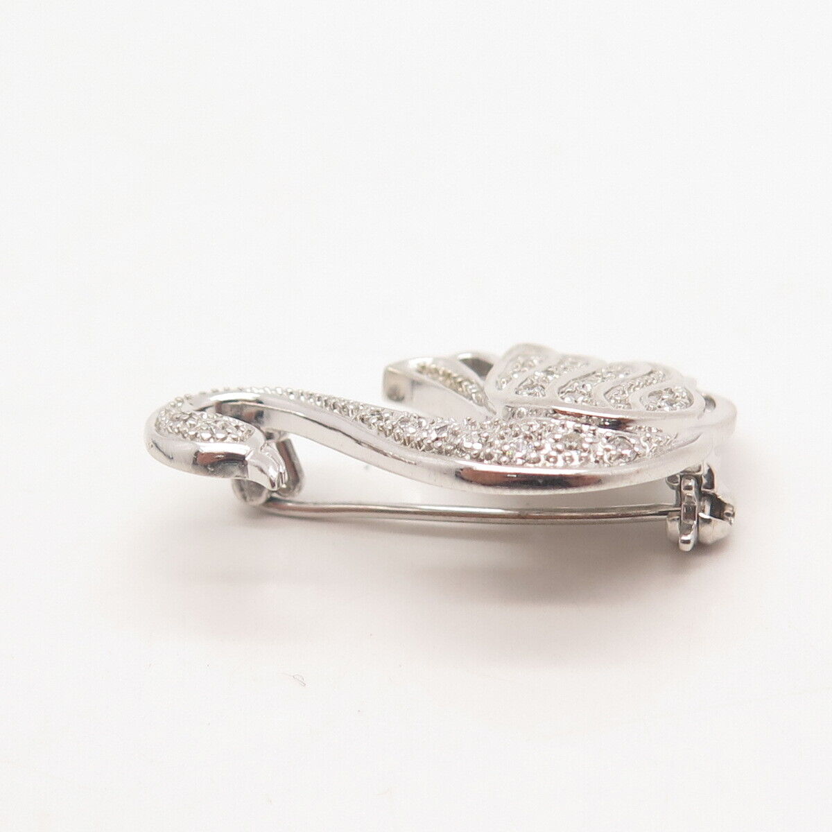 925 Sterling Silver Pave C Z Swan Bird Pin Brooch