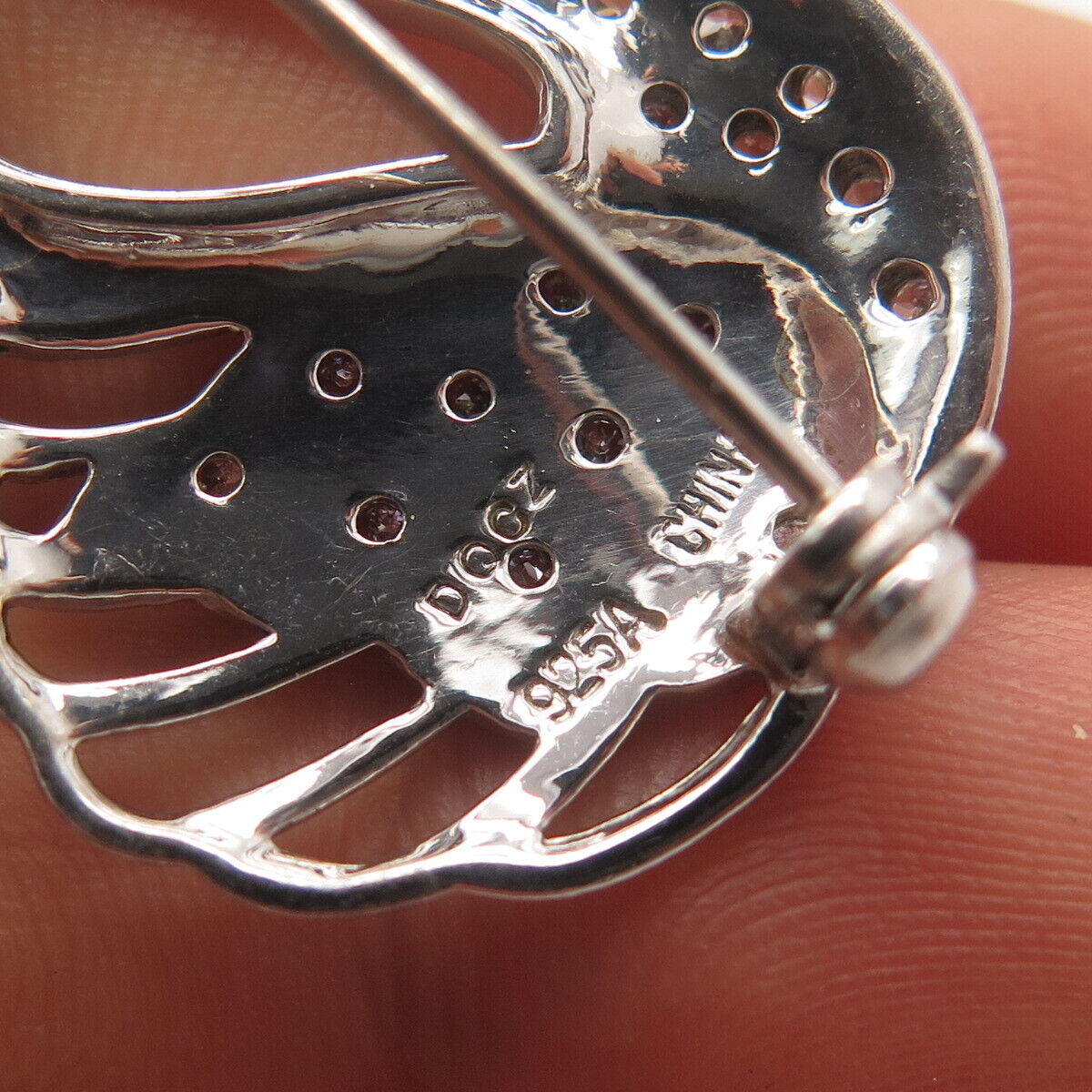 925 Sterling Silver Pave C Z Swan Bird Pin Brooch