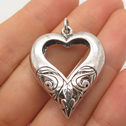 925 Sterling Silver Vintage Ornate Open Heart Pendant