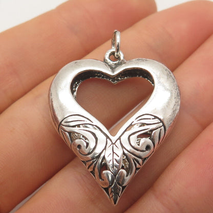 925 Sterling Silver Vintage Ornate Open Heart Pendant