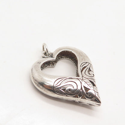 925 Sterling Silver Vintage Ornate Open Heart Pendant