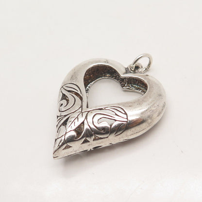 925 Sterling Silver Vintage Ornate Open Heart Pendant