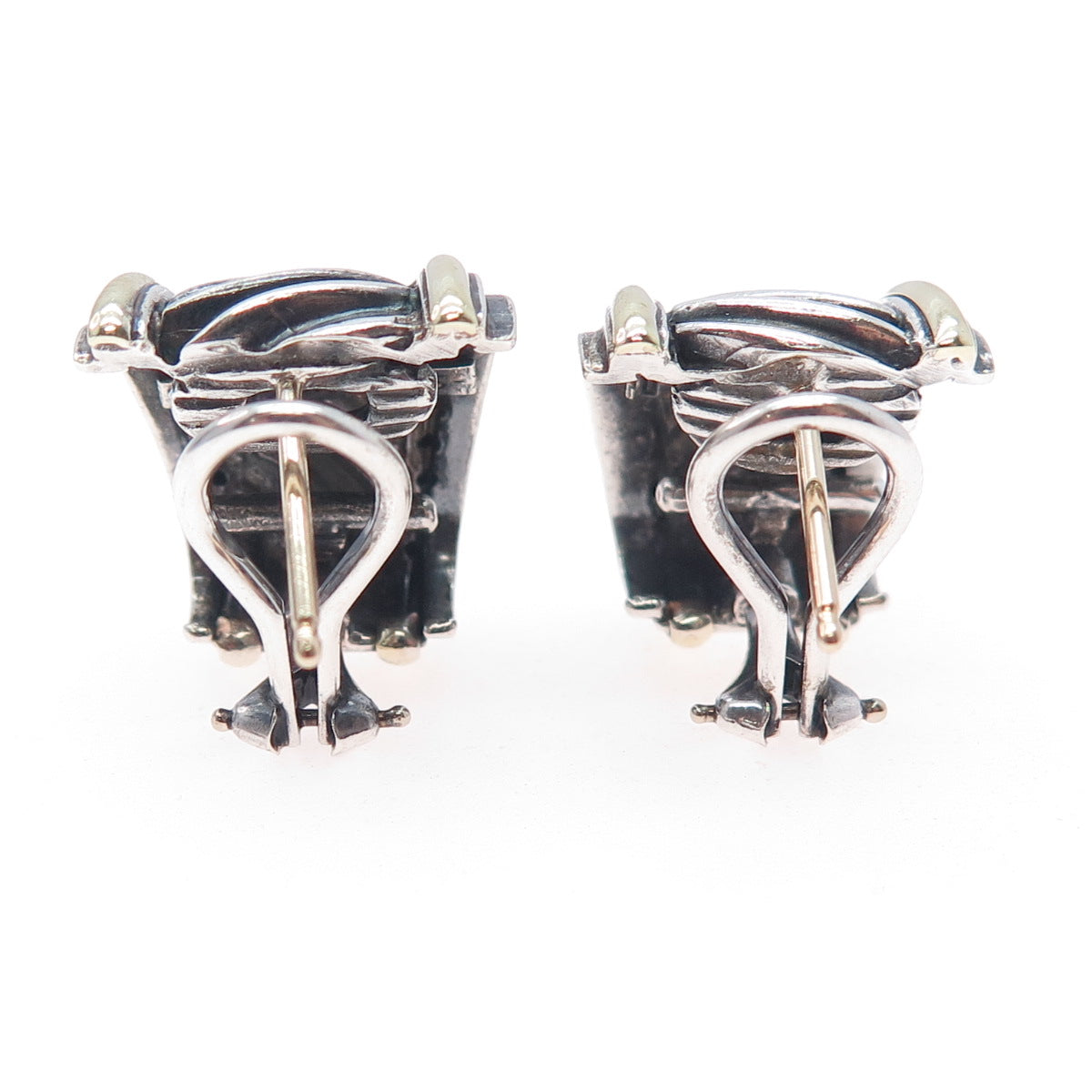 DAVID YURMAN 925 Sterling Silver 14K Gold Vintage Ribbed Omega Back Earrings