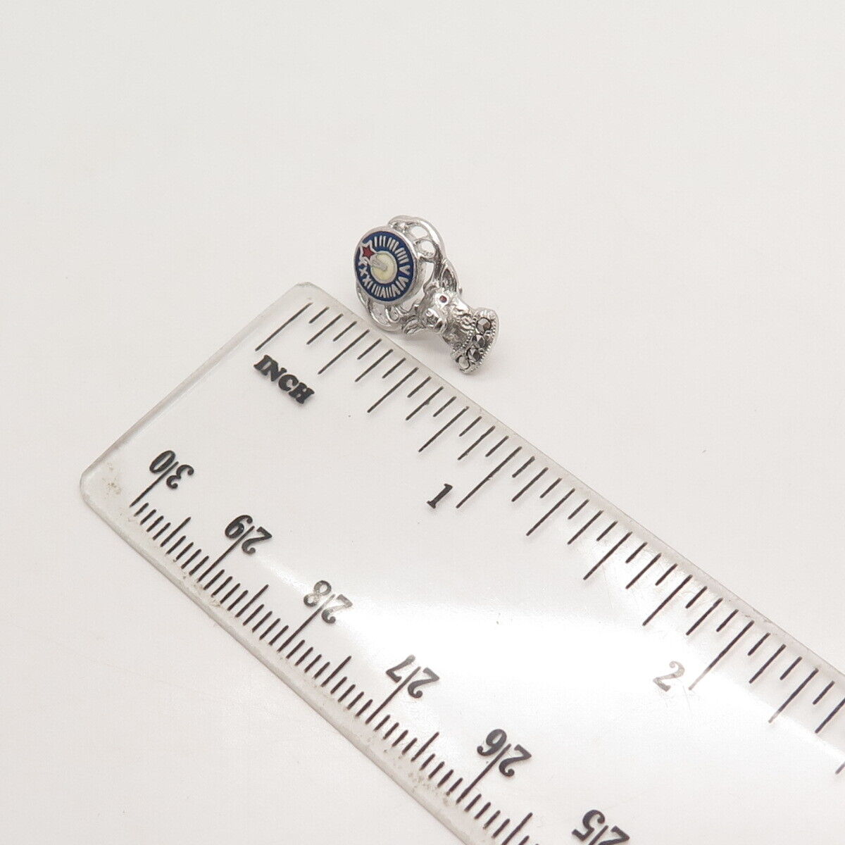 925 Sterling Silver Antique Marcasite Gem & Enamel Elks Member Emblem Lapel Pin