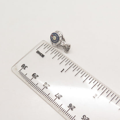 925 Sterling Silver Antique Marcasite Gem & Enamel Elks Member Emblem Lapel Pin