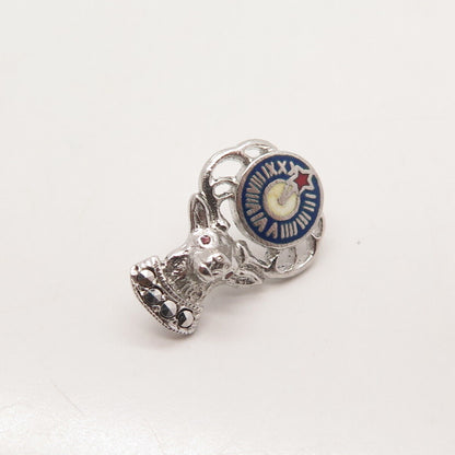 925 Sterling Silver Antique Marcasite Gem & Enamel Elks Member Emblem Lapel Pin