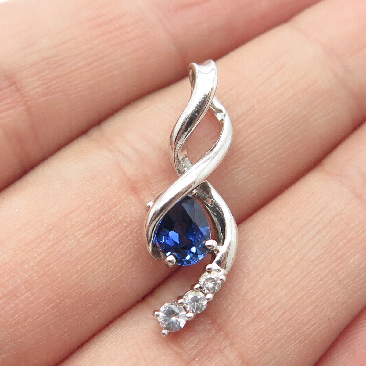 925 Sterling Silver Lab-Created Sapphire & C Z Slide Pendant