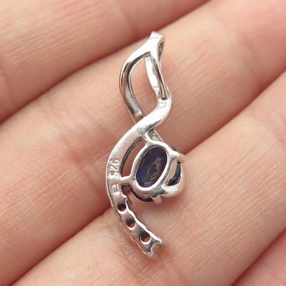 925 Sterling Silver Lab-Created Sapphire & C Z Slide Pendant