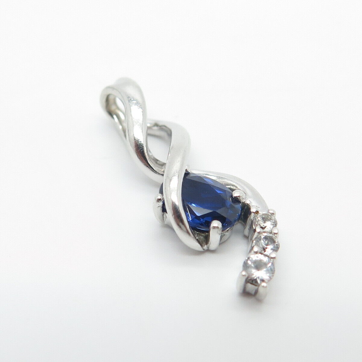 925 Sterling Silver Lab-Created Sapphire & C Z Slide Pendant