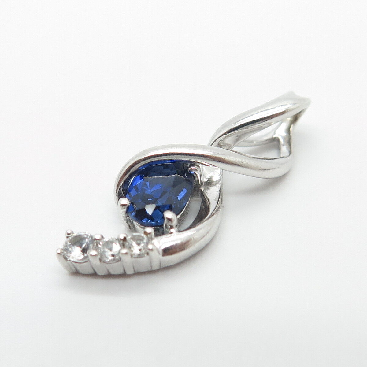 925 Sterling Silver Lab-Created Sapphire & C Z Slide Pendant