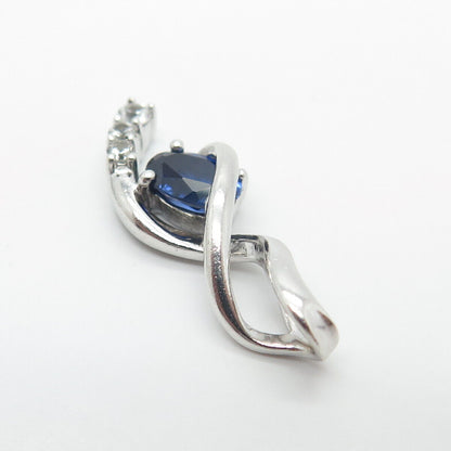 925 Sterling Silver Lab-Created Sapphire & C Z Slide Pendant