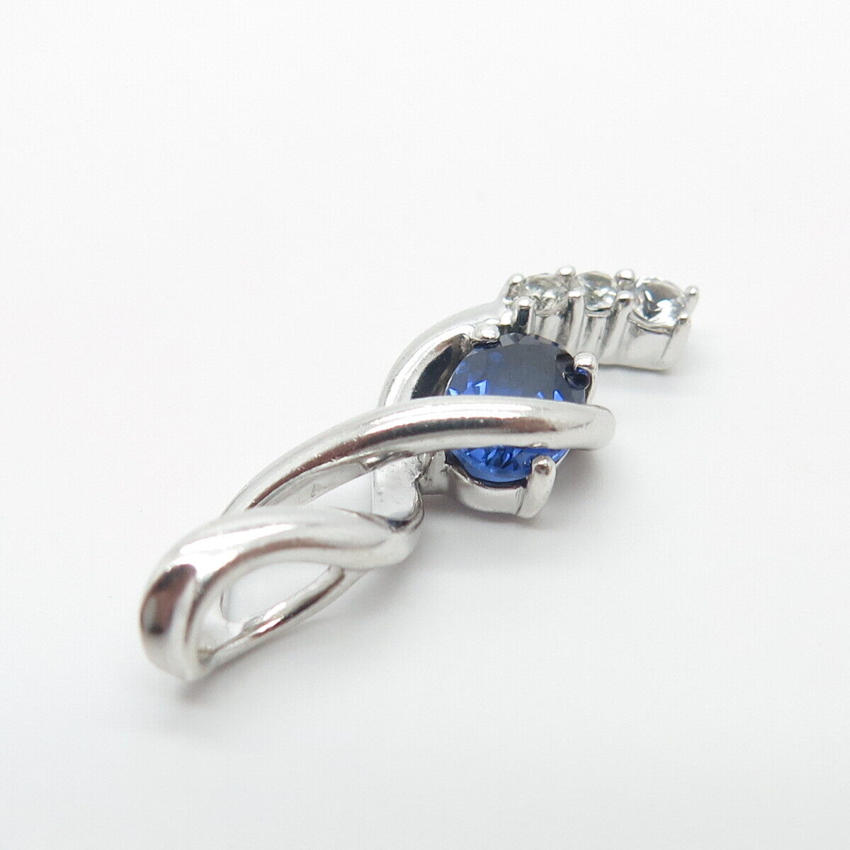 925 Sterling Silver Lab-Created Sapphire & C Z Slide Pendant