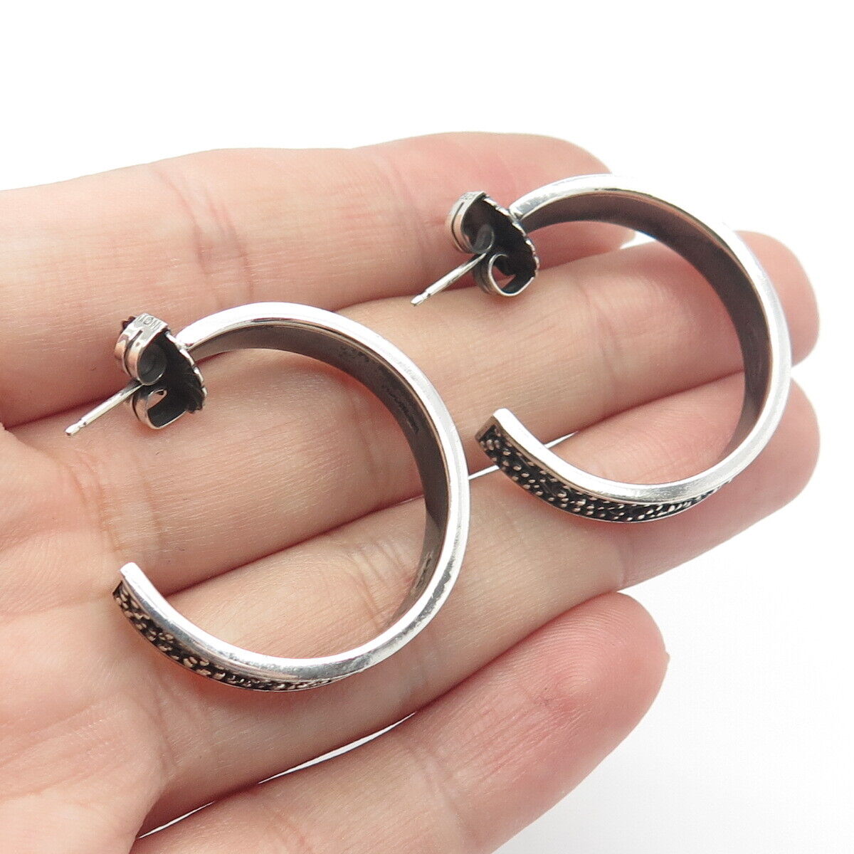 925 Sterling Silver Vintage Granulated Half Hoop Earrings