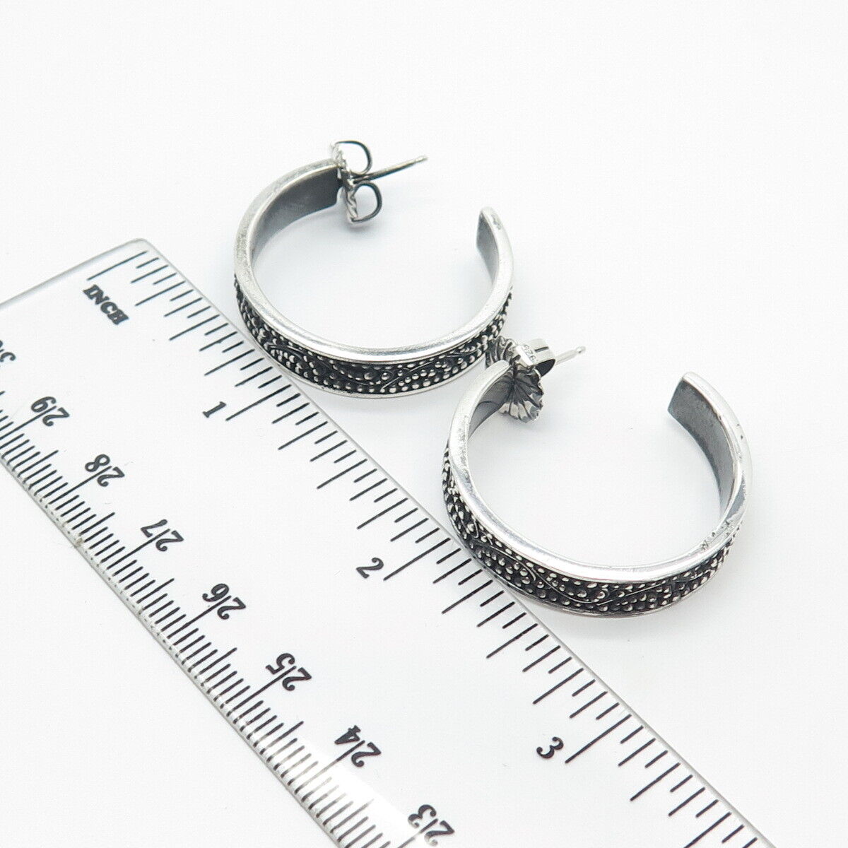 925 Sterling Silver Vintage Granulated Half Hoop Earrings