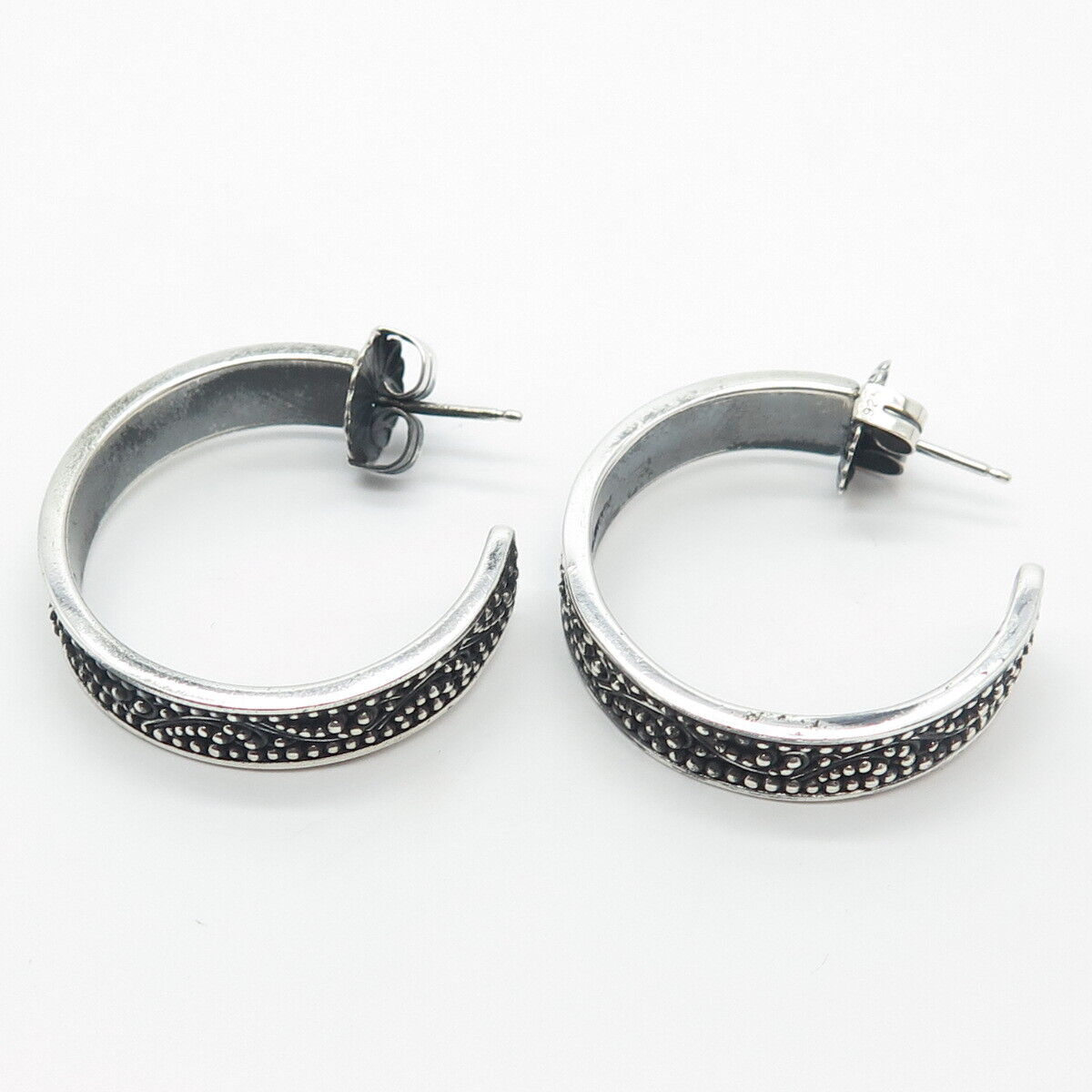 925 Sterling Silver Vintage Granulated Half Hoop Earrings