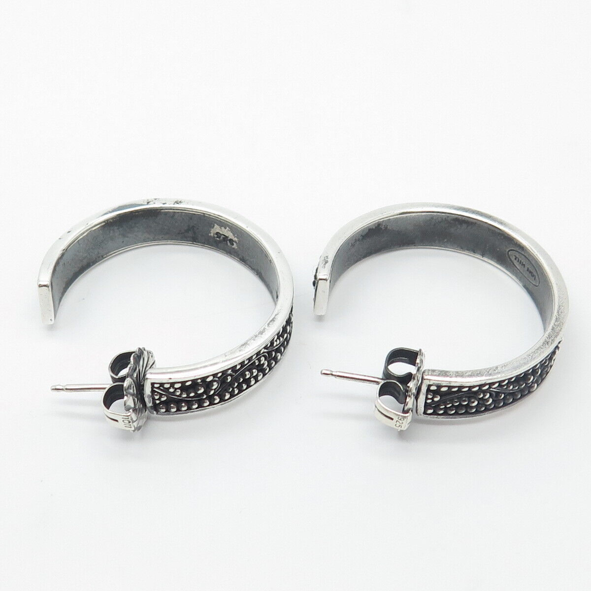 925 Sterling Silver Vintage Granulated Half Hoop Earrings