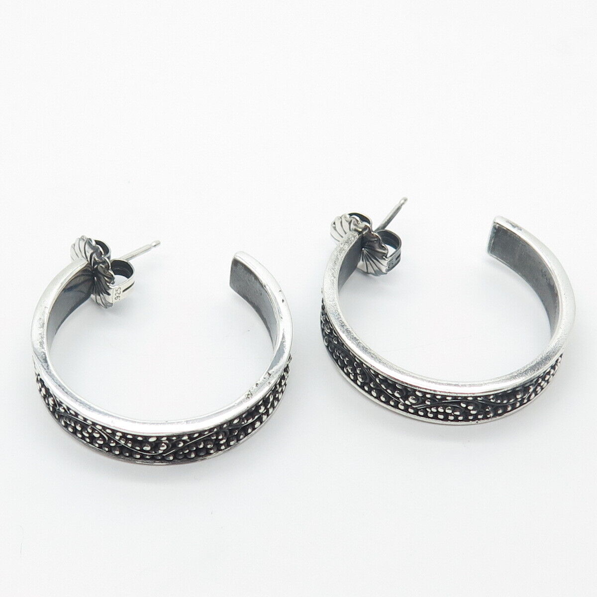 925 Sterling Silver Vintage Granulated Half Hoop Earrings