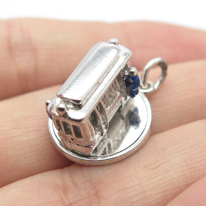 925 Sterling Silver Vintage Wells Enamel Tram / Cable Car Movable Charm Pendant