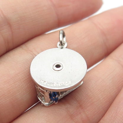 925 Sterling Silver Vintage Wells Enamel Tram / Cable Car Movable Charm Pendant