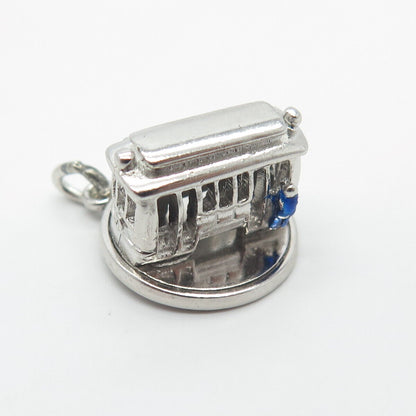 925 Sterling Silver Vintage Wells Enamel Tram / Cable Car Movable Charm Pendant