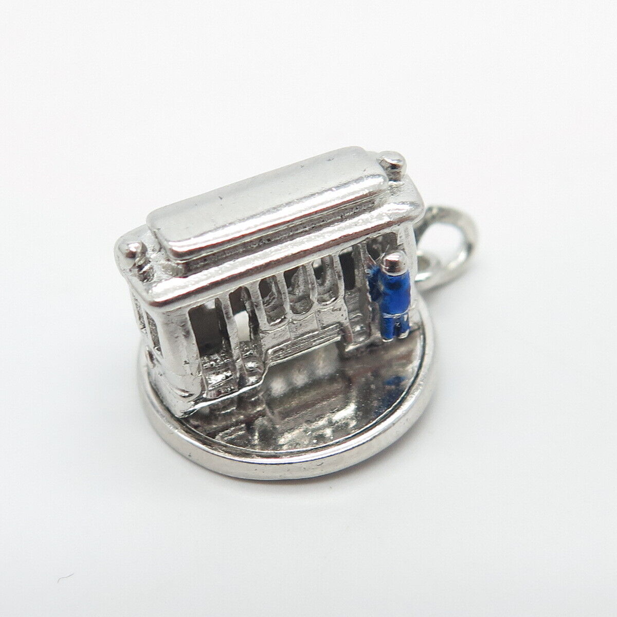 925 Sterling Silver Vintage Wells Enamel Tram / Cable Car Movable Charm Pendant