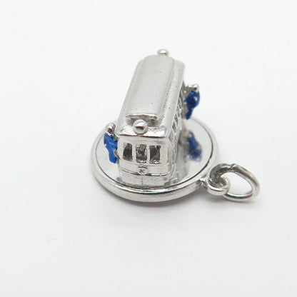 925 Sterling Silver Vintage Wells Enamel Tram / Cable Car Movable Charm Pendant