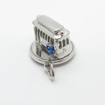 925 Sterling Silver Vintage Wells Enamel Tram / Cable Car Movable Charm Pendant