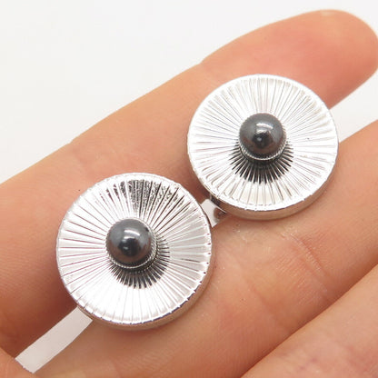 925 Sterling Silver Vintage Real Gray Pearl Round Cufflinks