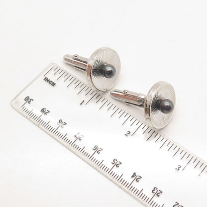 925 Sterling Silver Vintage Real Gray Pearl Round Cufflinks