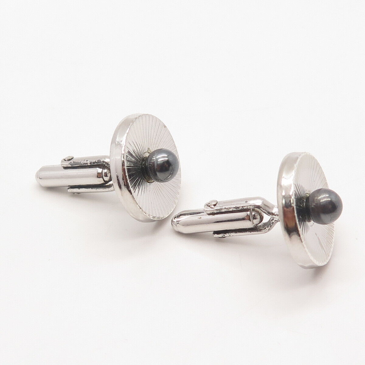 925 Sterling Silver Vintage Real Gray Pearl Round Cufflinks