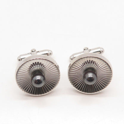 925 Sterling Silver Vintage Real Gray Pearl Round Cufflinks