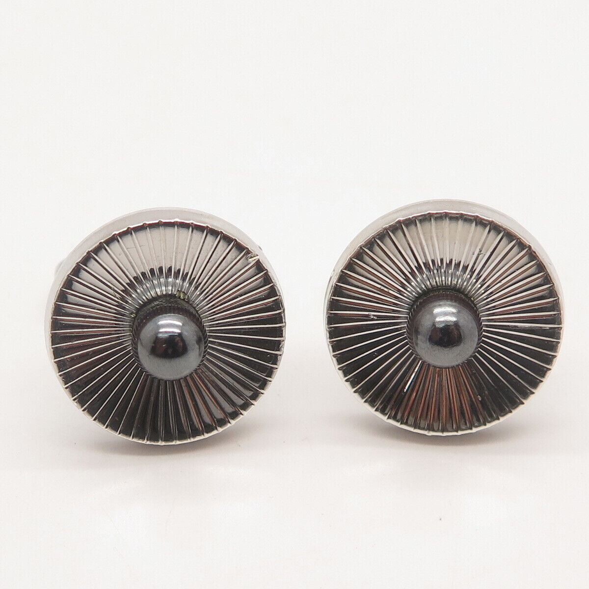 925 Sterling Silver Vintage Real Gray Pearl Round Cufflinks