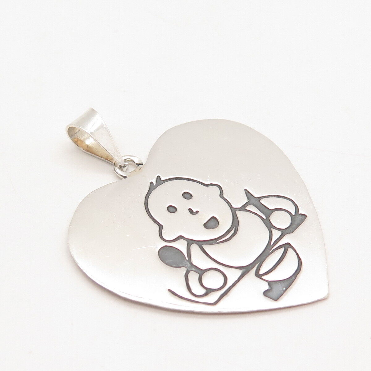 925 Sterling Silver Vintage Mexico EFS Baby w/ Spoon Heart Pendant