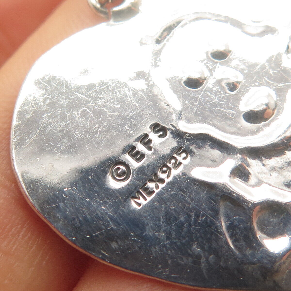 925 Sterling Silver Vintage Mexico EFS Baby w/ Spoon Heart Pendant