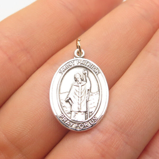 925 Sterling Silver 2-Tone Vintage Bliss Saint Patrick Pray For Us Medal Pendant