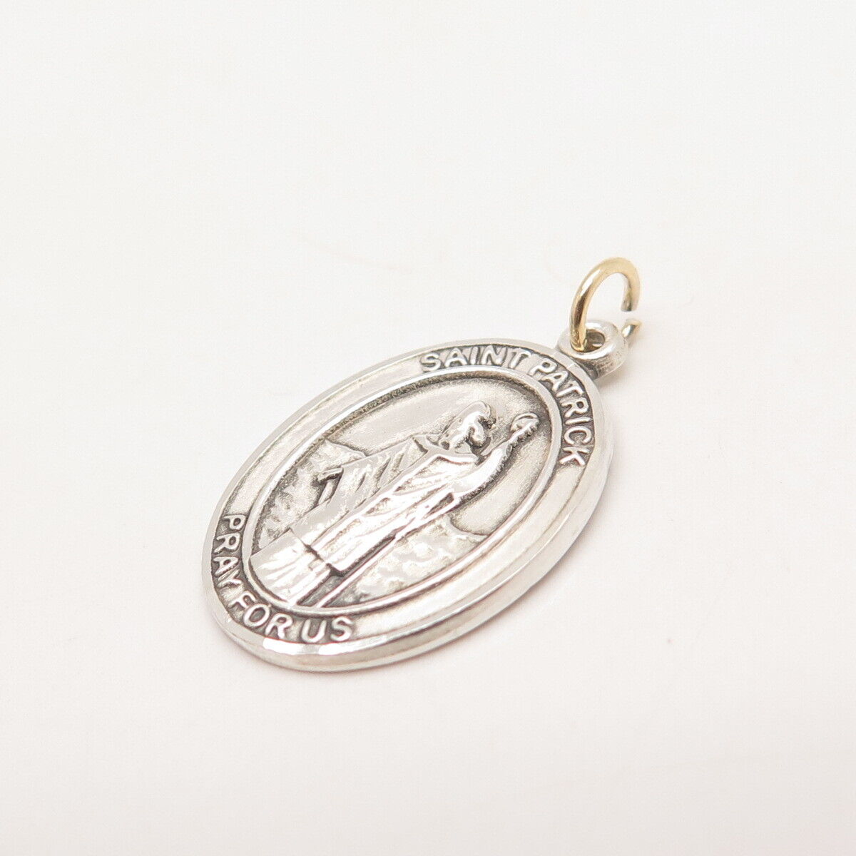 925 Sterling Silver 2-Tone Vintage Bliss Saint Patrick Pray For Us Medal Pendant