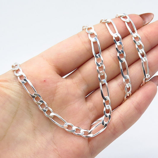 925 Sterling Silver Italy Figaro Chain Necklace 23"