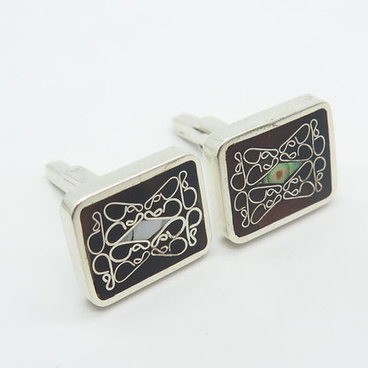 925 Sterling Silver Vintage Mexico Real Abalone Shell Cufflinks