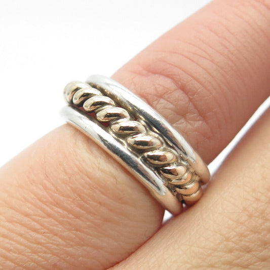 925 Sterling Silver 2-Tone Vintage Twisted Band Toe Ring Size 4