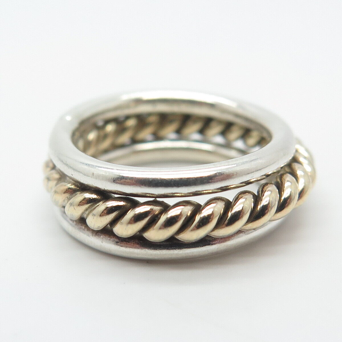 925 Sterling Silver 2-Tone Vintage Twisted Band Toe Ring Size 4