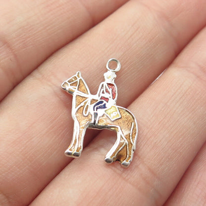 925 Sterling Silver Vintage BM Co Enamel Canadian Mountie & Horse Pendant